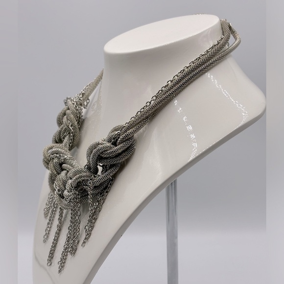 Silver Chain Mail Braided Chain Necklace Statement‎ Fashion Jewelry - Picture 2 of 3